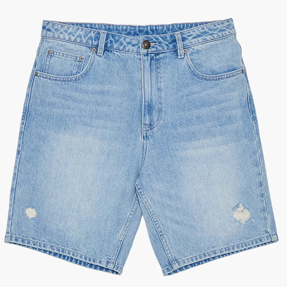 Jeans déchirés extensibles bleu délavés personnalisés de style Streetstyle avec poches fermeture éclair shorts chauds d'été pour hommes