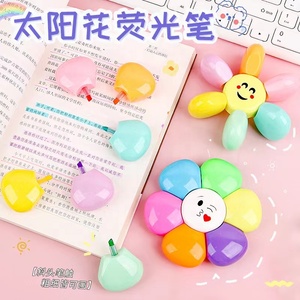 促销多色6合1定制标志花卉荧光笔礼品