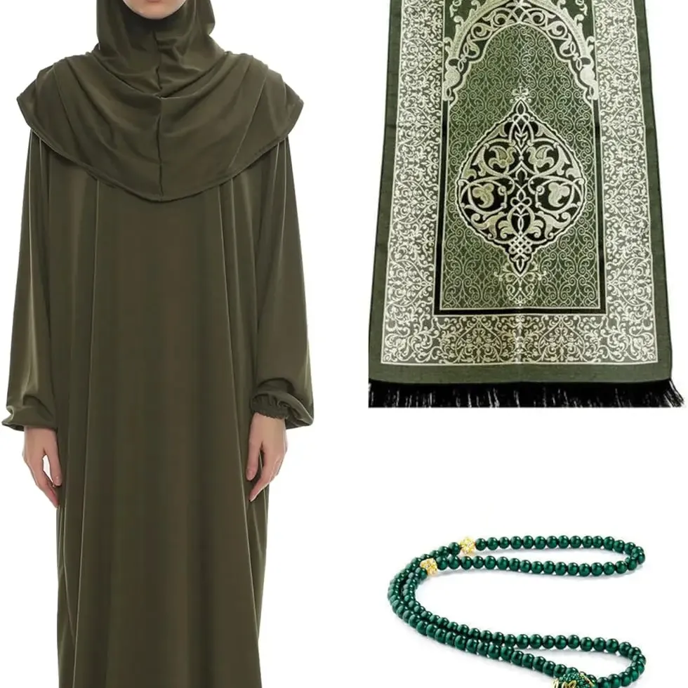 Молитвенные платья для женщин мусульманские наряды абайя цельный Niqab Burka хиджаб исламский Молитвенный Ковер и бусы, исламский набор
