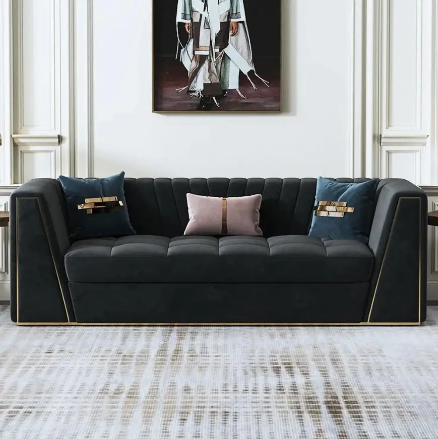 Sofá Modular de terciopelo de 90,6 pulgadas, tapizado en gris profundo, Moderno