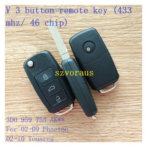 High-Quality for <strong>VW</strong> 3 Button Smart Remote Car <strong>Key</strong> (433 Mhz/ 46 Chip) for 02-09 Phaeton 02-10 Touareg Black Smart <strong>Key</strong> Fob - Product Image 2