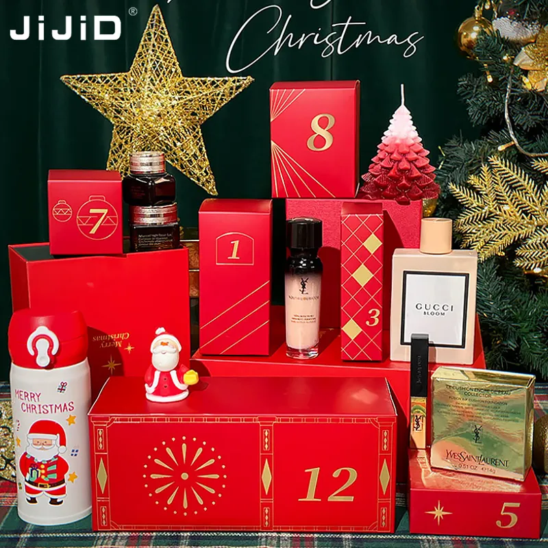Jijid Luxus große Weihnachten Lippenstift Boxen Verpackung Kosmetik Weihnachten große Größe magnetische starre Box benutzer definierte Advents kalender Box