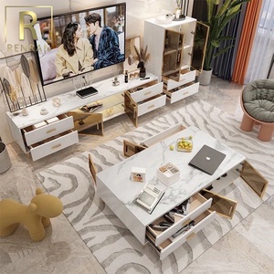 Thiết Kế Hiện Đại Mới Nhất Đá Thiêu Kết Hàng Đầu Bằng Gỗ Bộ Bàn Trung Tâm Kệ <span class=keywords><strong>Tv</strong></span> <span class=keywords><strong>Lcd</strong></span> Phòng Khách Đồ Nội Thất Bằng Gỗ - Product Image 5