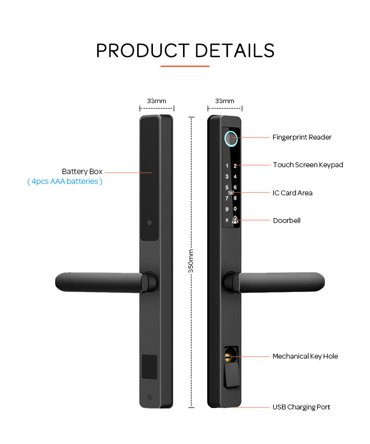 WIFI Tuya APP Waterproof Outdoor Digital Biometric Smart Fingerprint Aluminum Sliding Door Lock
