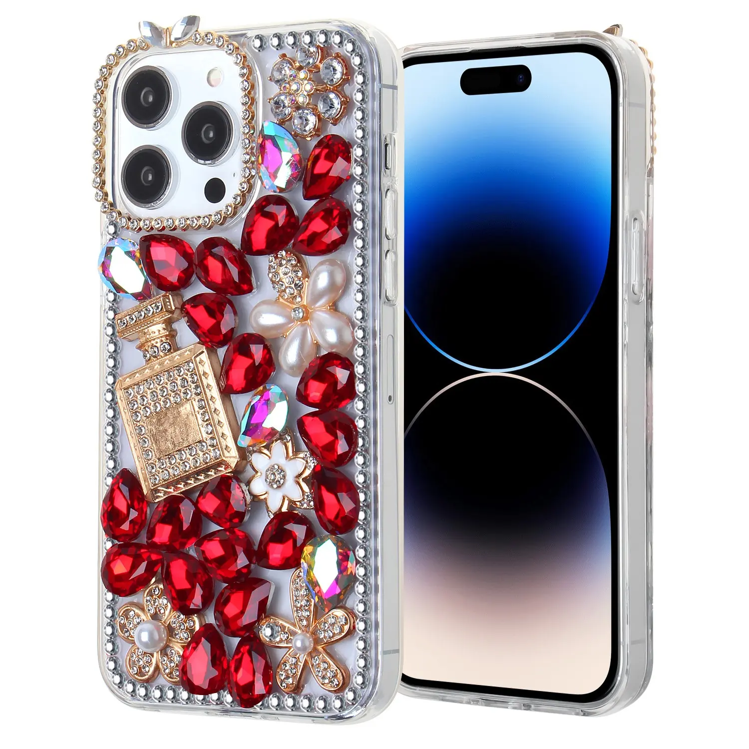 Lujo diamante brillo diseñador mujer marca botella de Perfume Bling piedra preciosa funda de teléfono para iPhone 15 14 13 12 pro Max