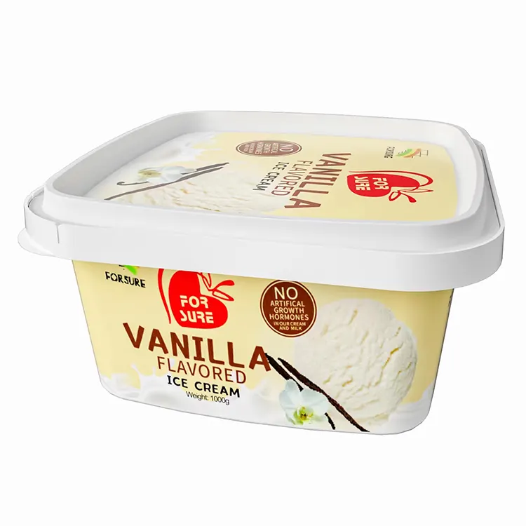 Recipiente cuadrado de plástico para helado de 1 litro, almacenamiento de dulces y aperitivos, embalaje de plástico para helado, tarrina de mantequilla de plástico de 1 L