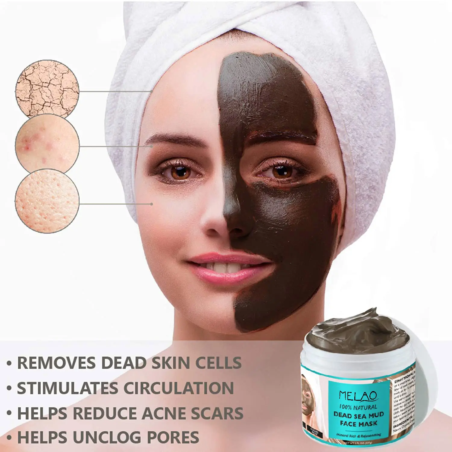 Masque facial en argile naturelle pour femmes, boue de mer morte, soin facial organique, noir, nettoyage en profondeur, soin hydratant, vente en gros