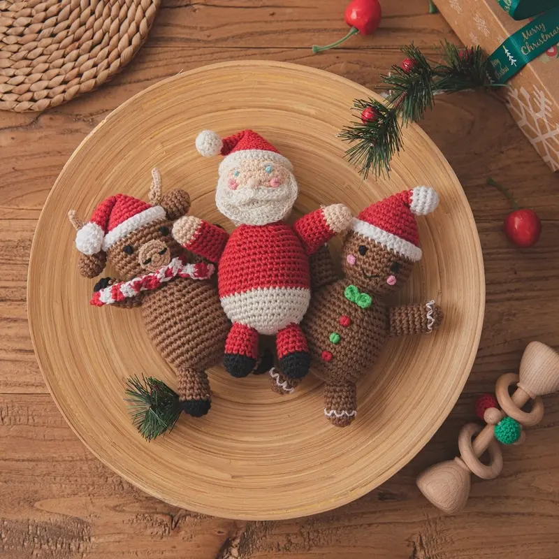 Muñeco de peluche de ganchillo para niños, muñeco de peluche de Papá Noel de jengibre, regalo de Navidad