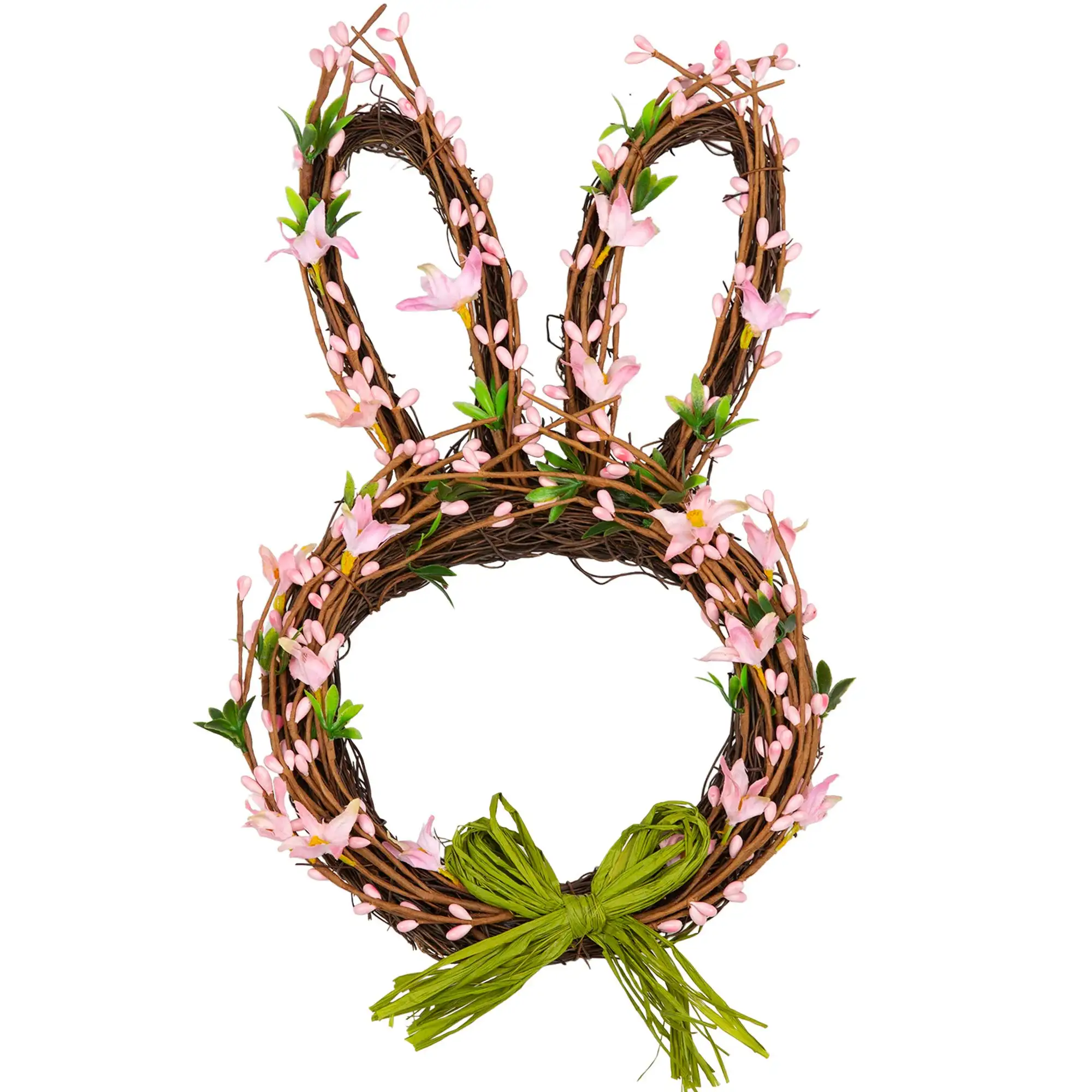 Mini couronne de lapin artificielle de pâques, 4-13 pouces, avec fleurs roses et ouvertures de baies, décorations murales pour la maison