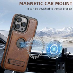 IPhone 16 için lüks PU deri manyetik kablosuz şarj Promax ile Apple 15 14 13pro 12 11 için cep telefonu kılıf standı - Product Image 4
