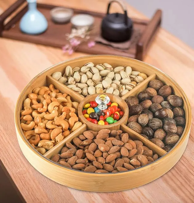 Hot bán 5 Divider ngăn trái cây khô Nuts kẹo thực phẩm lưu trữ tấm tre Snack phục vụ khay