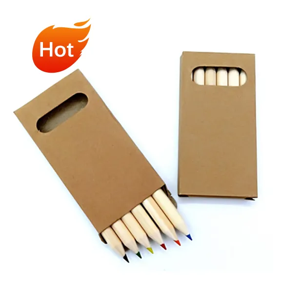 BECOL Set pensil warna Mini 3.5 inci Promosi pensil warna kayu Logo kustom dengan kotak kertas Kraft