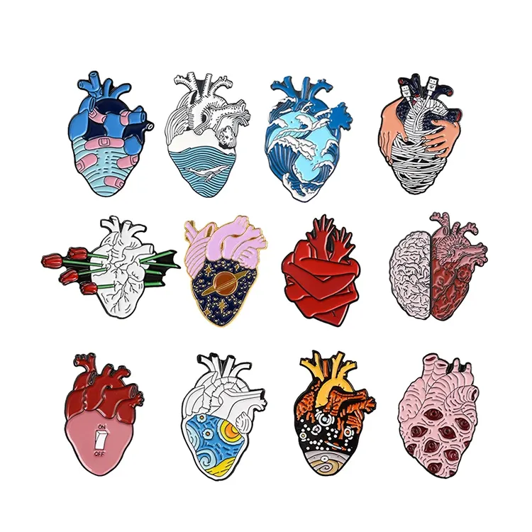Broche anatômico personalizado de 19 estilos, broche de esmalte de coração anatômico para médico e enfermeira, bolsa de pino de lapela