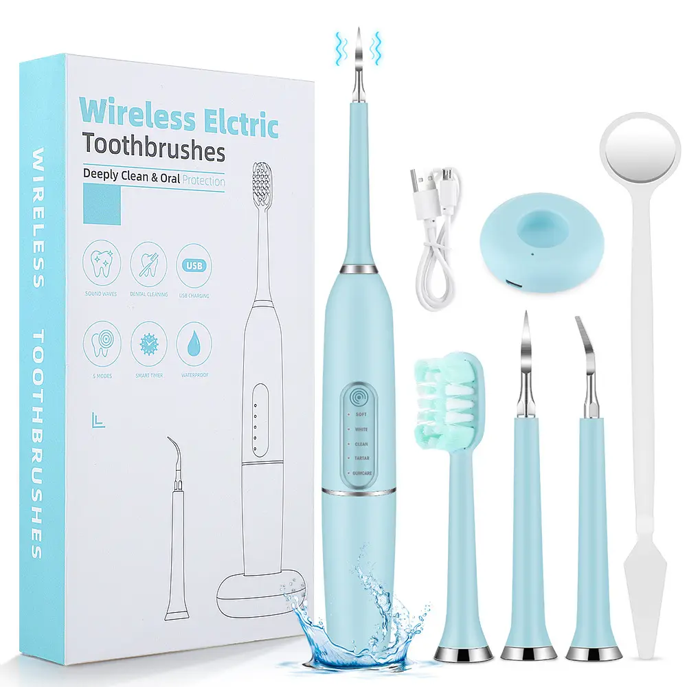 Home Travel Oral Care White Green USB Rechargeable Dental Calculus Tartar Remover Electric Toothbrush