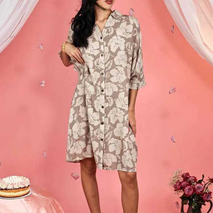 Vestido de playa Hawaiano Aloha con botones florales y estampado personalizado de fábrica al por mayor para mujer