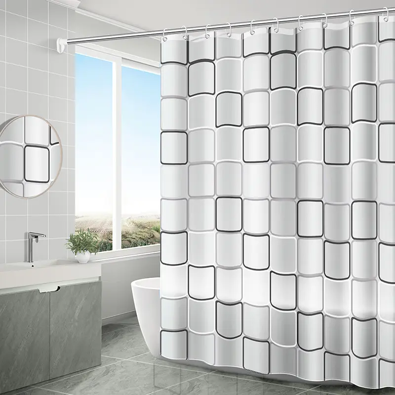 Salle de bain rideau de douche cloison porte rideau carré rideau de douche PEVA anti-moisissure étanche multicolore en option 10 corde