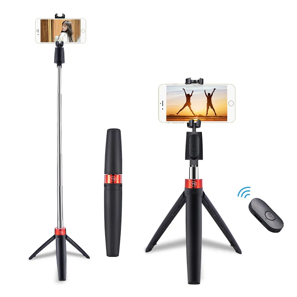 Y9 3 in 1 Wireless Bluetooth Selfie Stick pieghevole Mini treppiede monopiede espandibile con telecomando per telefono Youtobe Tiktok