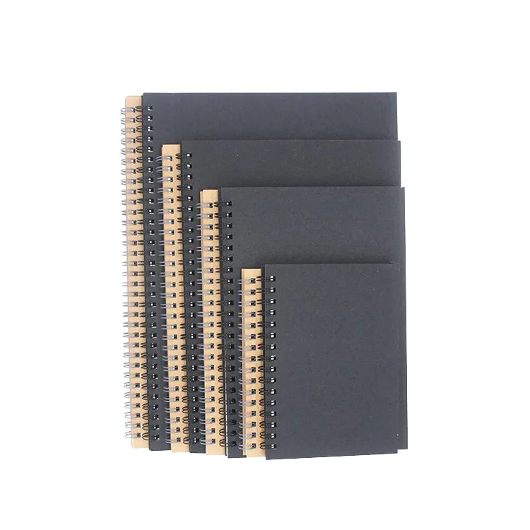 Prezzo a buon mercato all'ingrosso a6,a5,b5, formato a4 colore nero e marrone carta kraft copertina rigida spirale notepad bobina notebook