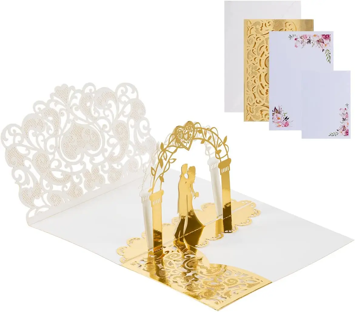 Luxo único tri dobra 3d pop up cartões de convite do casamento cartões para bridal chuveiro capa invitaciones de boda