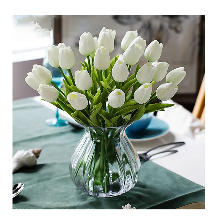 Decoración de boda flor de seda Artificial flores tulipanes amarillo Artificial blanco tulipán bulbos de flores