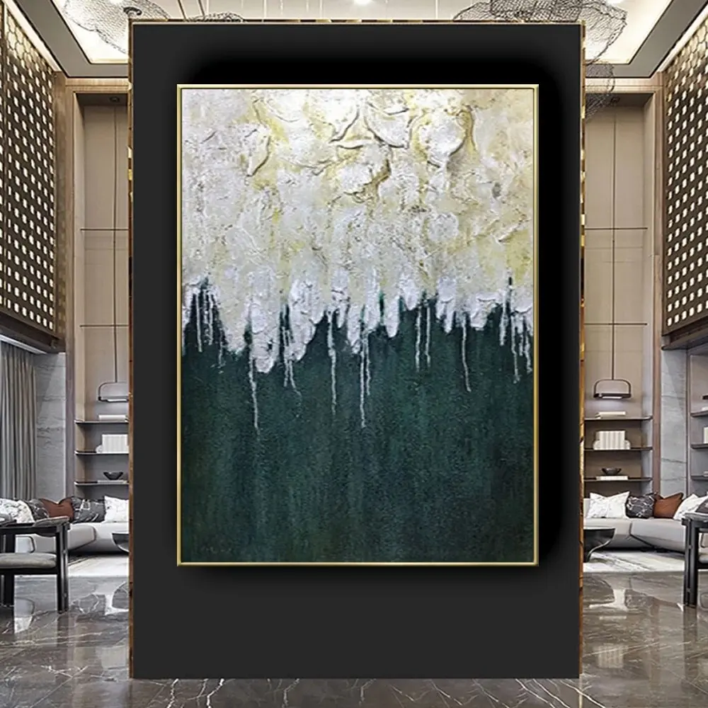 Sala de estar 100% pintada a mano Simple moderno abstracto textura gruesa gris verde pintado a mano arte de pared imágenes abstr