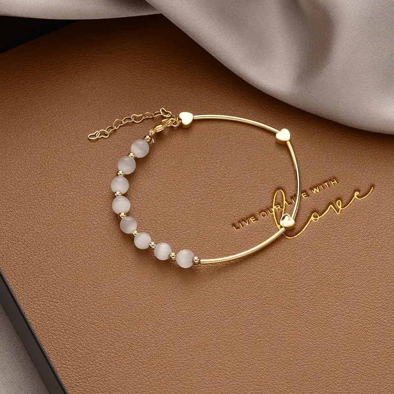 Braccialetti di fascino Personalizzato White Opal Pietra Perline Bracciali In Oro Placcato Soffiato Amore Del Cuore Del Braccialetto Del Braccialetto Dei Monili Delle Donne