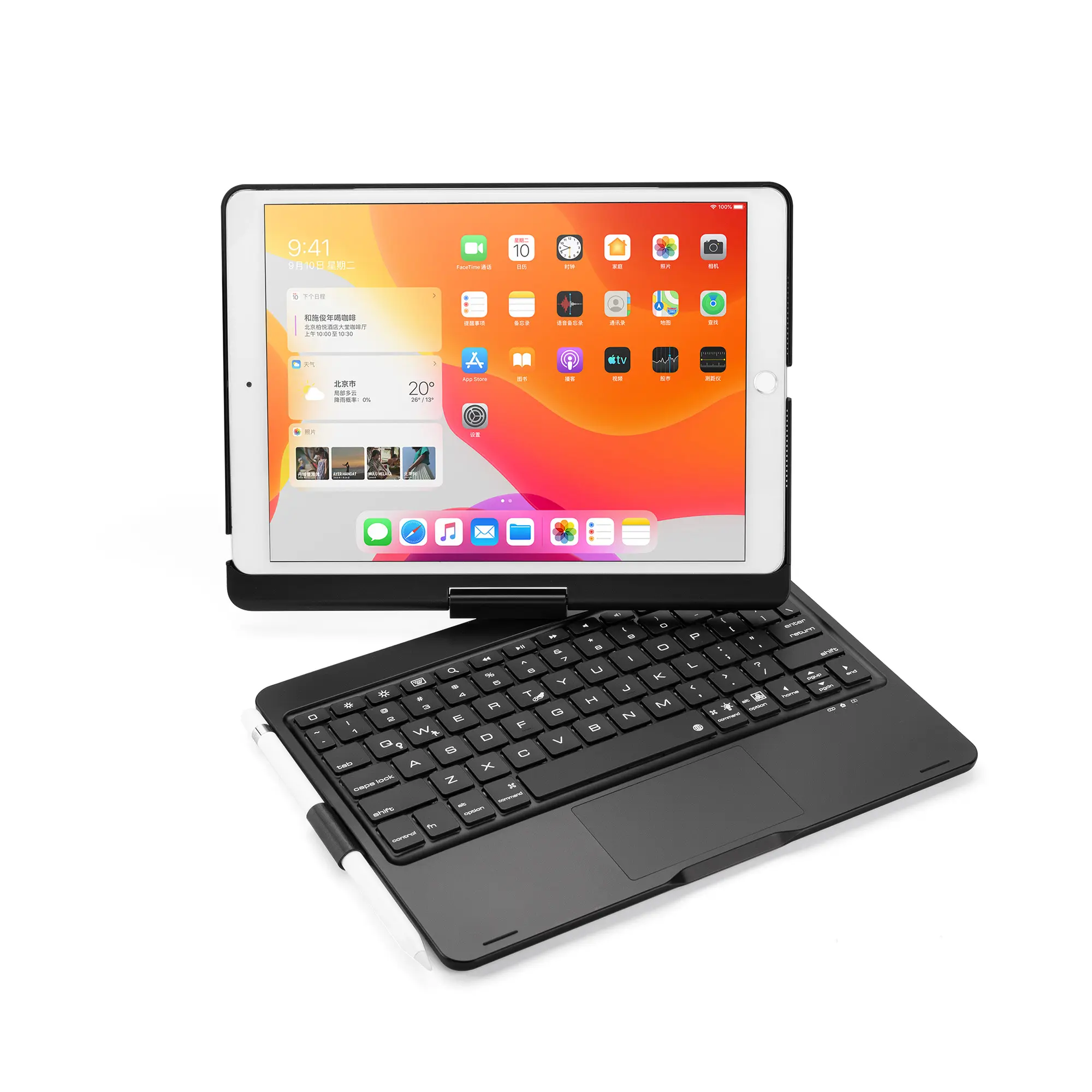 Funda con teclado Touchpad para iPad 10,2 10,5 pulgadas 360 pantalla giratoria con portalápices