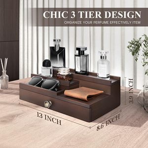 3-Tier trang trại Cologne Organizer Retro Brown món quà tuyệt vời cho nam giới Nước Hoa Lưu trữ giá ẩn ngăn - Product Image 4