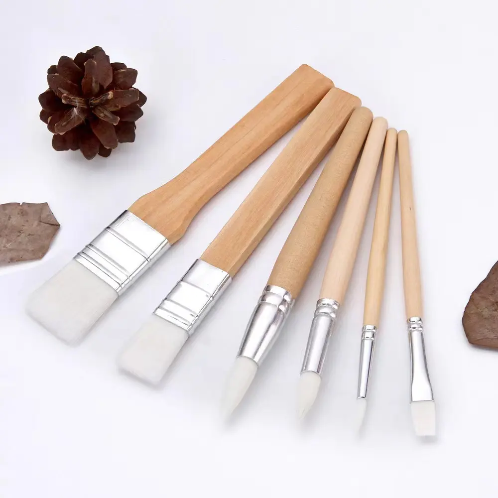 Miaoxuan Wen brand 6 silver set short wooden handle white brush set