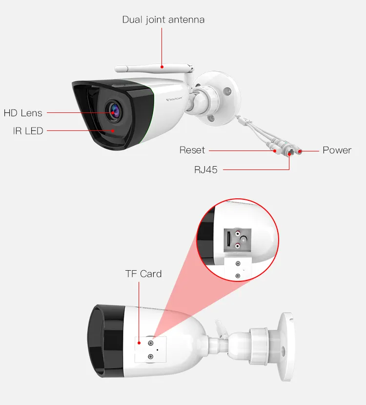 Vstarcam CS55 Kamera CCTV 3,0 MP, Deteksi AI, Kamera IP Jaringan Tahan Air Luar Ruangan Penglihatan Malam