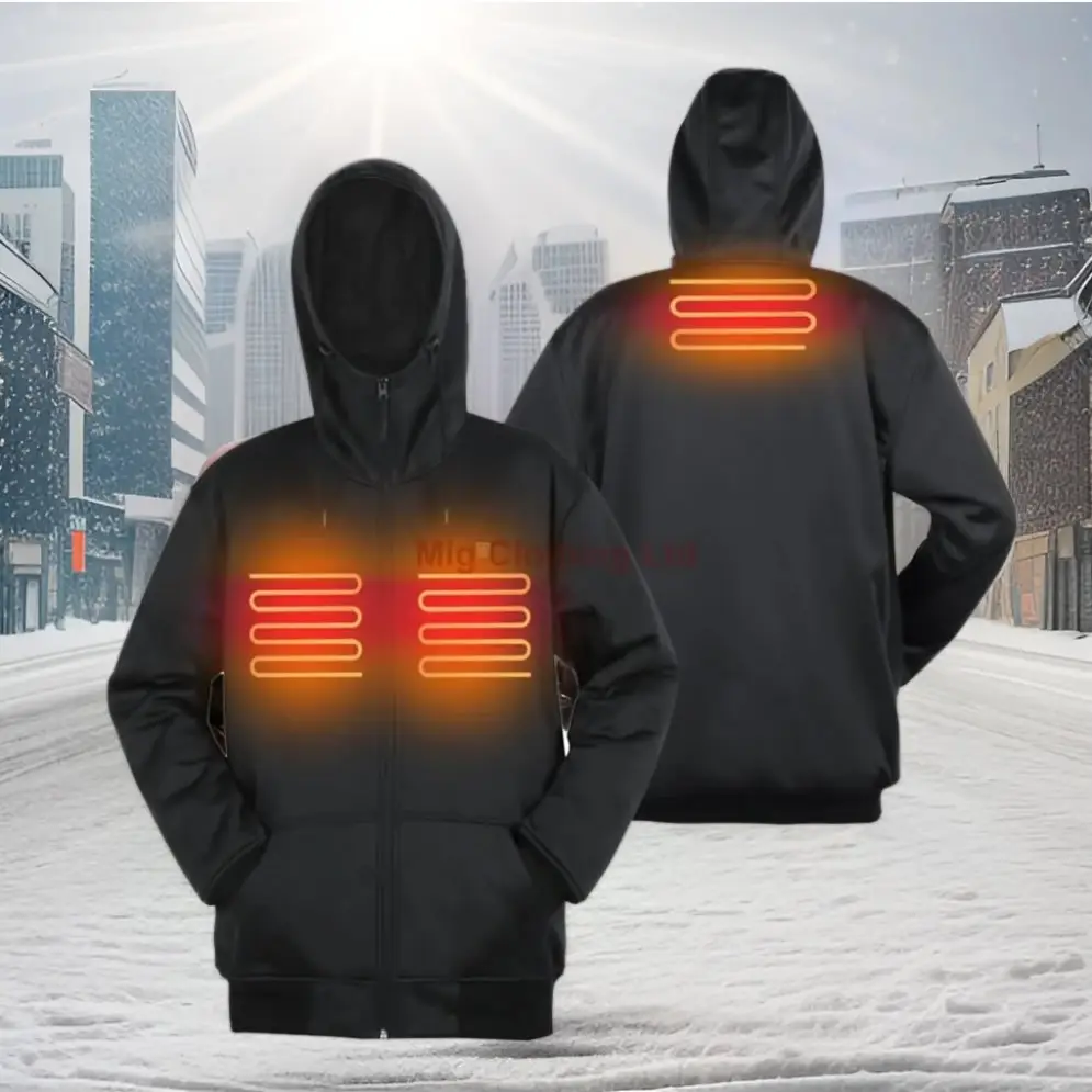 Casaco de moto com capuz aquecido para motocicleta, jaqueta de lã de inverno blindada com zíper, casaco aquecido com capuz de proteção com design OEM