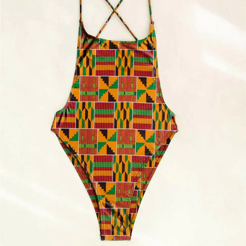 Traje de baño con estampado Digital para mujer, bañador africano de una pieza, ropa de playa Kente, venta al por mayor