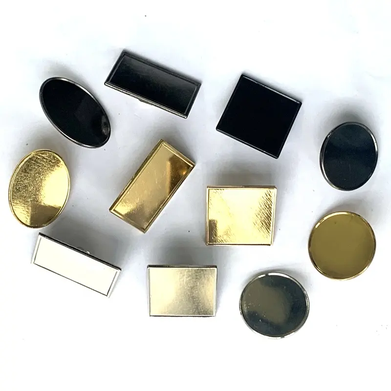 Prezzo all'ingrosso Mini piccolo argento oro ovale rettangolare rotondo quadrato distintivi metallici sublimazione spilla in bianco