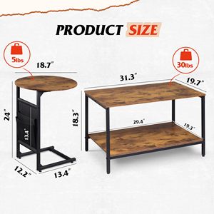 Easy Assembly Metal Frame Wood Desktop <strong>Rectangular</strong> Living Room <strong>Table</strong> Set 2 in 1 Design <strong>Nesting</strong> Coffee <strong>Table</strong> for Living Room - Product Image 3
