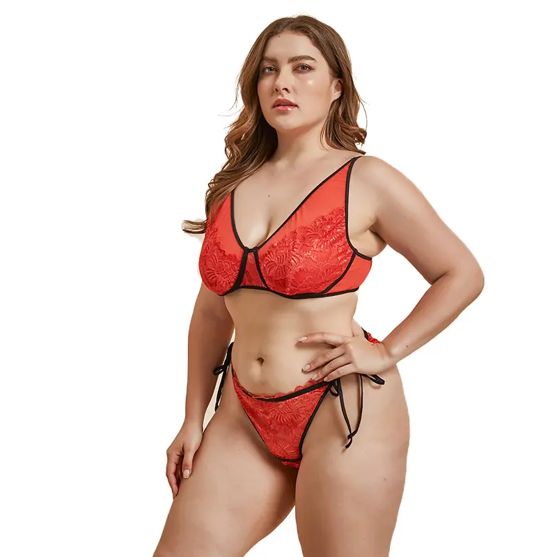 Ropa interior romántica personalizada para mujer, ropa interior Sexy con imagen de sexo caliente, bragas y sujetador rojo, lencería de talla grande