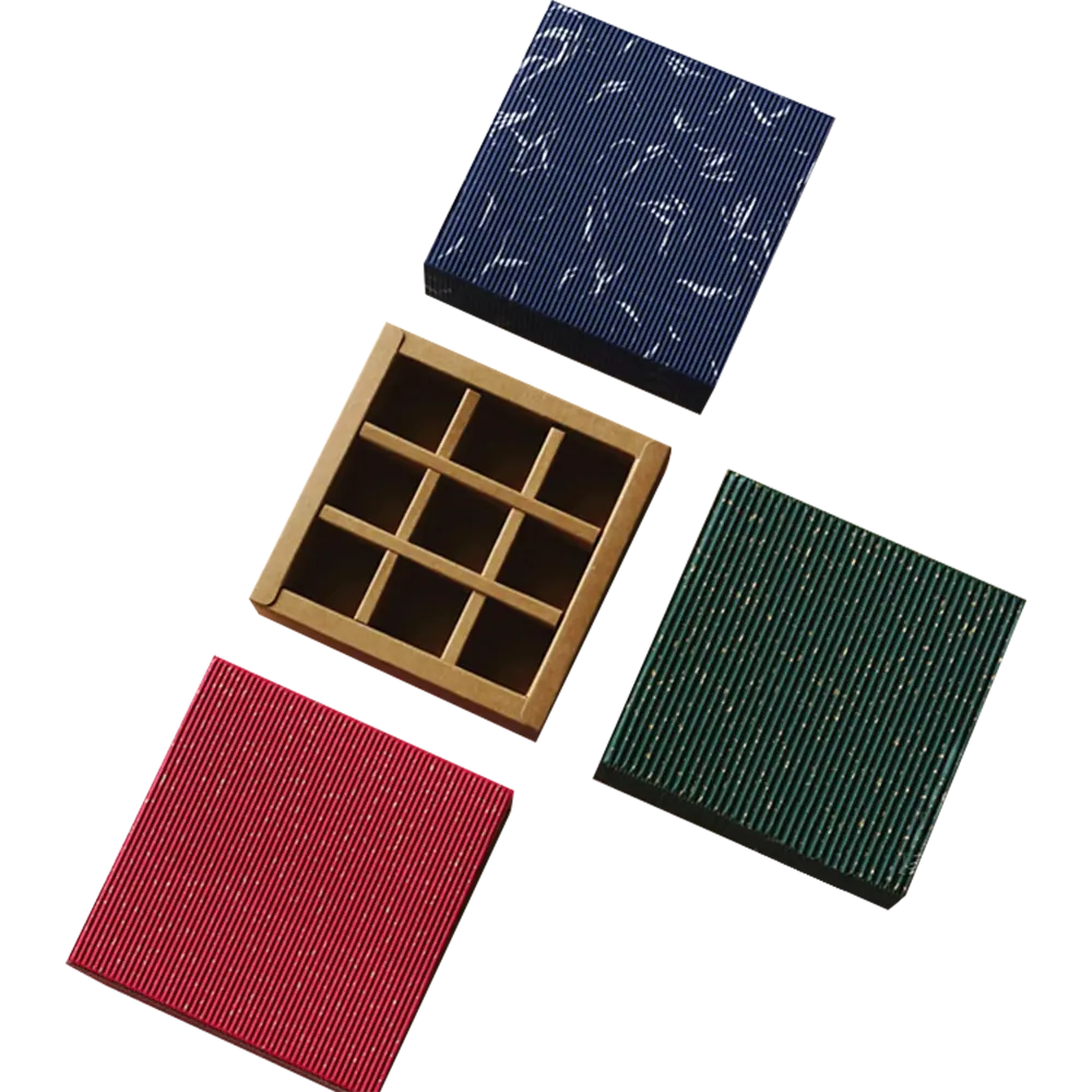 Kotak teh kertas kraft buatan tangan coklat permen biskuit 9 kisi bagian kotak kemasan hijau merah biru kotak laci