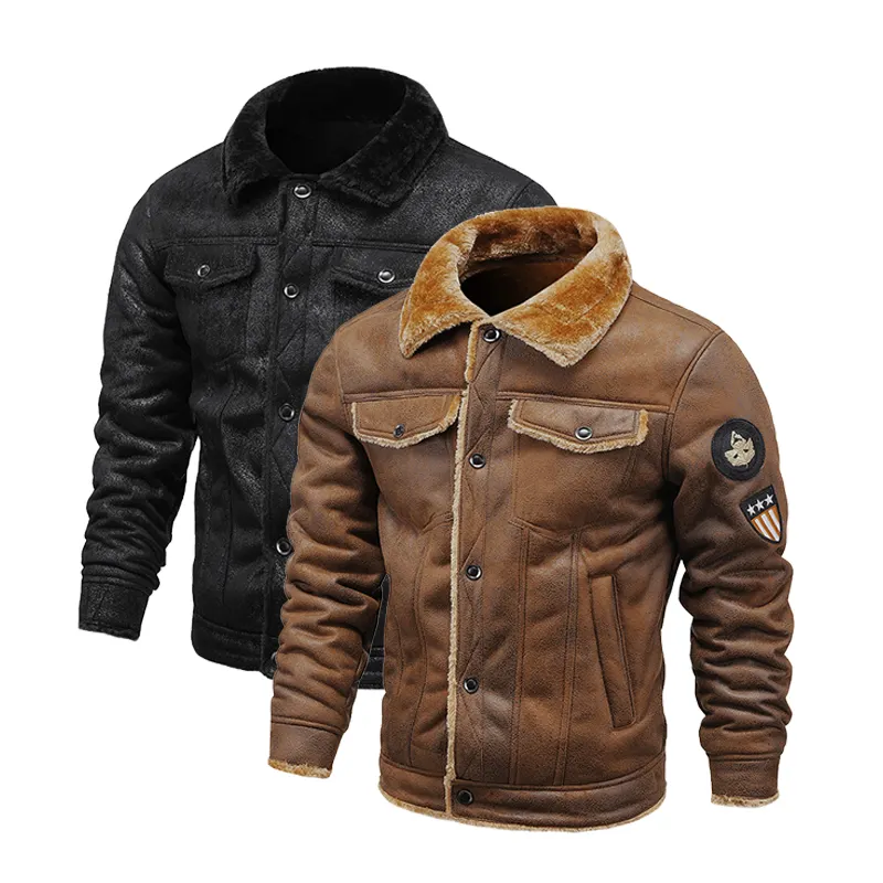 Nuova giacca per uomo 2022 fodera in pile invernale stile militare giacca in pelle scamosciata con colletto rovesciato spesso marrone
