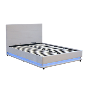 Modern çok fonksiyonlu akıllı Led depolama yatak beyaz parlak çift tek süper king-size yatak çerçeve yatak odası mobilya Set - Product Image 1