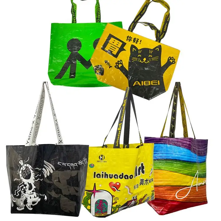 Оптовая продажа под заказ, тканая сумка для покупок из полипропилена, многоцветная сумка с логотипом на заказ, ламинированная тканая сумка из полипропилена