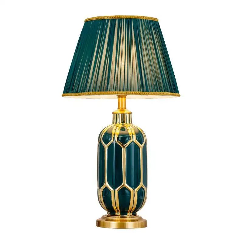 Новая Зеленая Керамическая Настольная лампа с ручной росписью в китайском стиле, мягкая декоративная модель, украшение дома, светодиодная настольная лампа