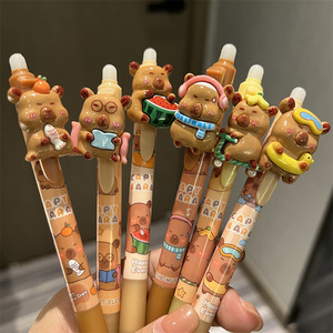 漫画かわいいカピバラデザイン引き込み式消去可能ペン学生用実用軽量快適グリップ速乾性ペン