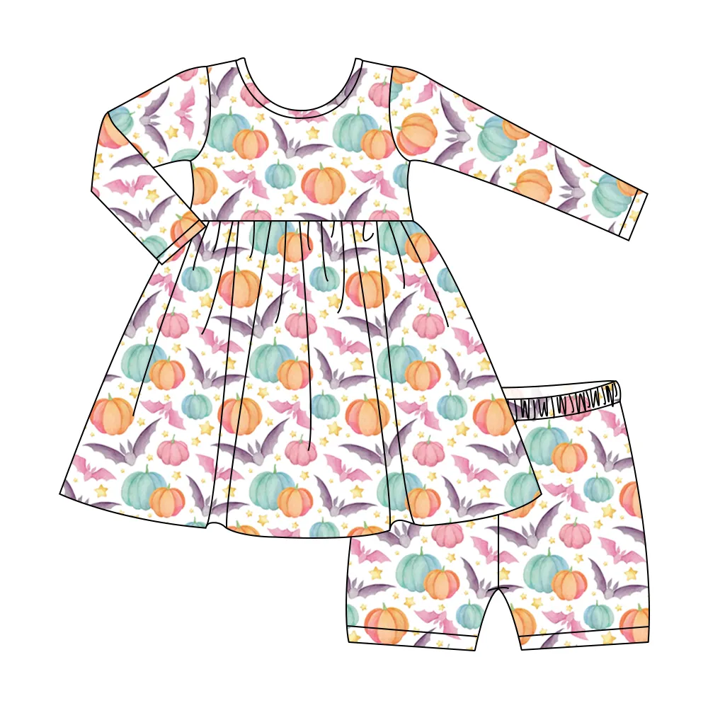 Wholesale Halloween Grimace Design Bamboo Viscose  Spandex Baby Pajama Baby Girls Dress Pants Pink Set