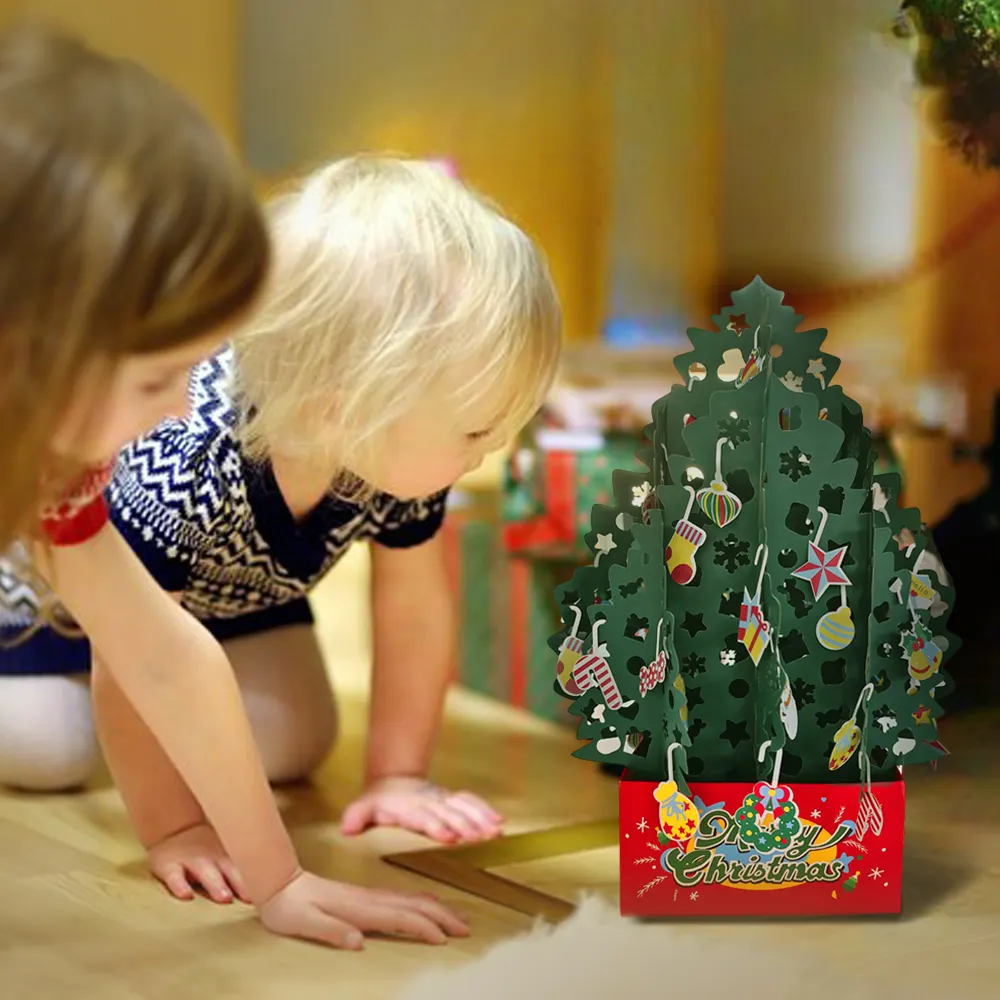 Zeecan Festival personalizado 3D papel artesanía ramo tarjeta de felicitación Navidad 3D Pop Up tarjetas cesta de flores árbol de Navidad tarjeta emergente