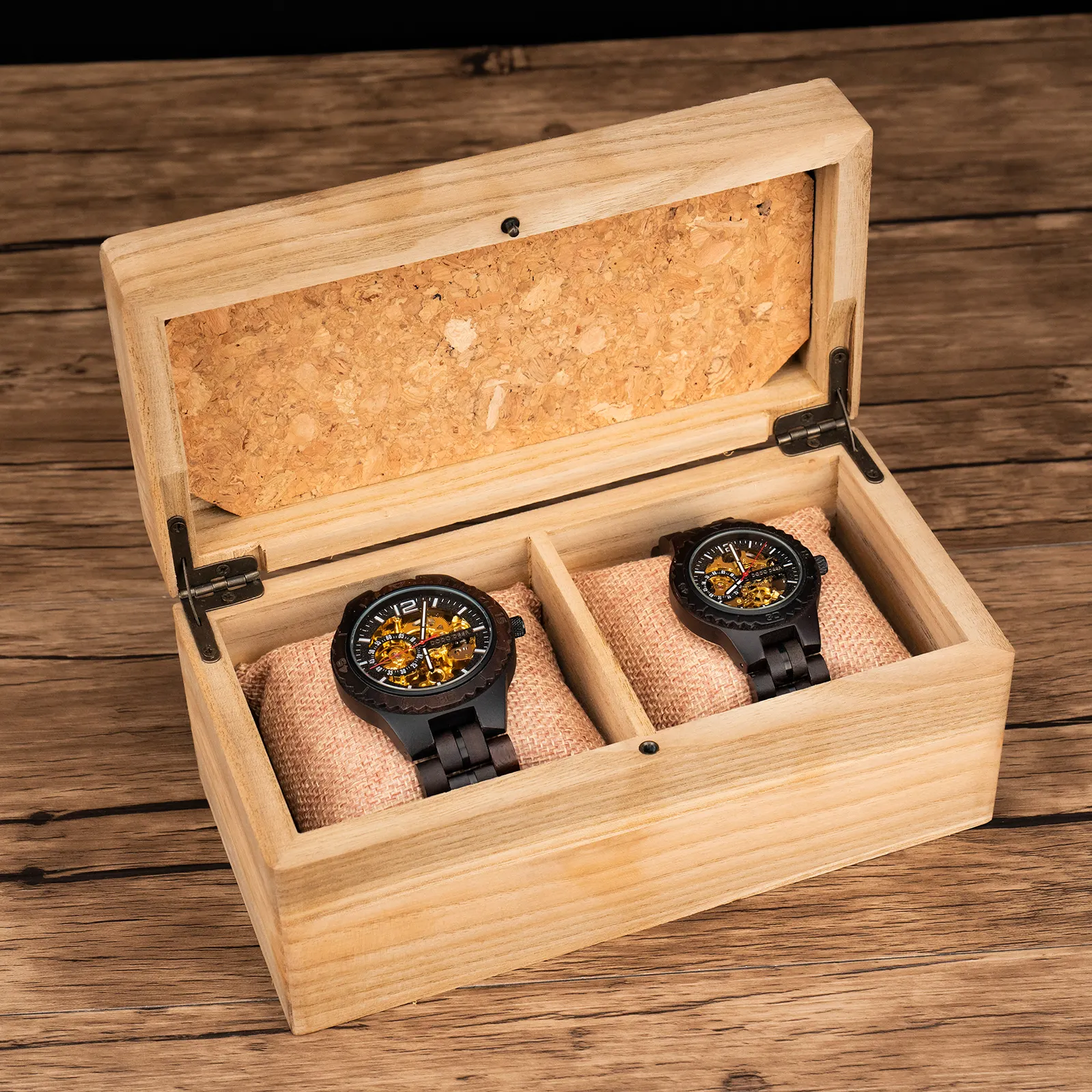 Caja doble para reloj, logotipo personalizado, almacenamiento personalizado, fábrica de madera de lujo 2023, cajas de madera de China, cartón hecho a mano B10 DODO DEER