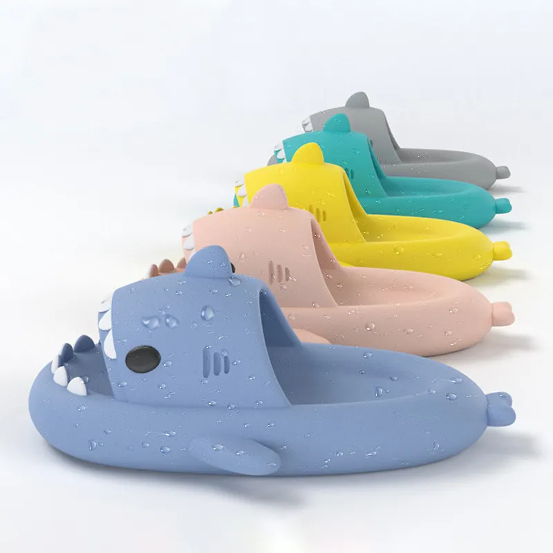 Zapatillas de EVA con forma de tiburón para niños y adultos, pantuflas suaves para casa, playa, exterior, dibujos animados, 2023