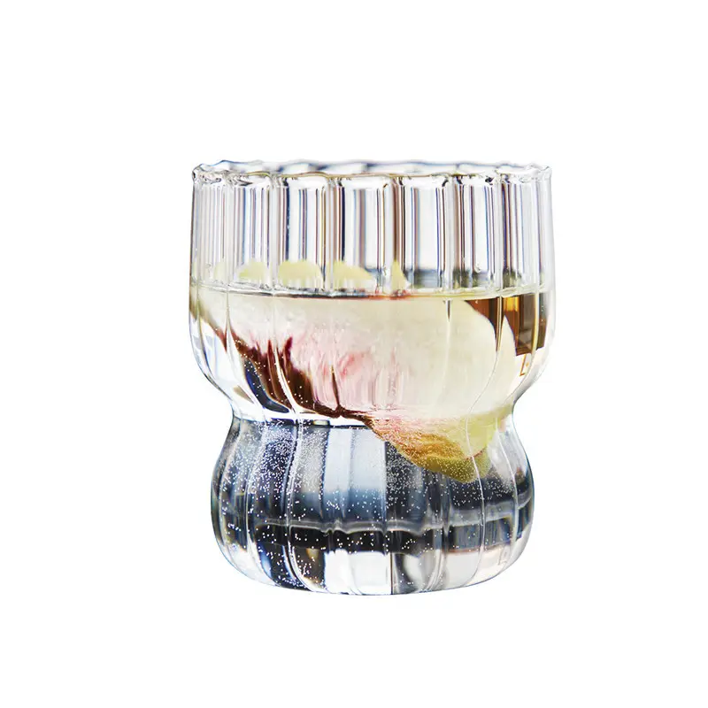 Clear ice cream whisky beer glass cup mug cute striped fat cup creative glass water cup 201-300ml glass