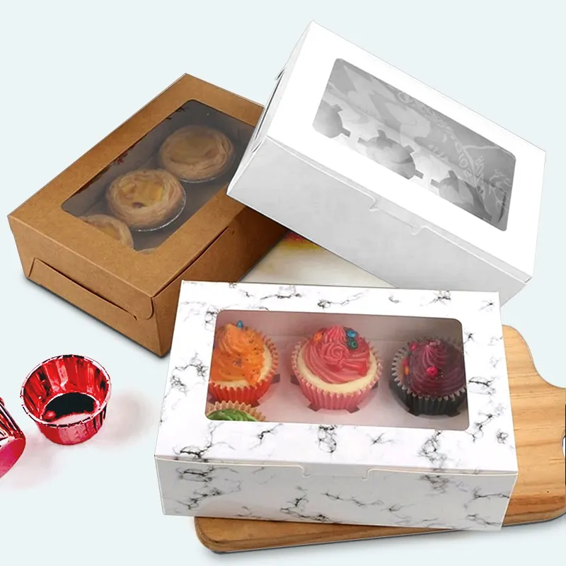 Emballage de Cupcake en papier 6 pièces avec couvercle transparent, bébés, rouleau suisse, Dessert, pâtisserie, gâteaux, boîte à cupcakes, vente en gros