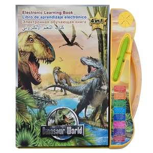 Giocattolo del libro di storia del dinosauro di educazione precoce quattro lingue alfabeto inglese che impara la macchina di lettura del punto di illuminazione