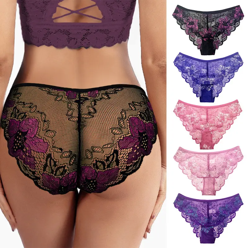 Serviço de personalização Estilo Quente Malha Mulheres Roupa Interior das Mulheres Oco Out Duas Cores Sexy Lace Briefs Malha Calcinha Para Senhoras