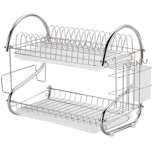 Household Utensils Chopsticks&amp; <strong>Dishes</strong> Kitchen Storage <strong>Rack</strong> <strong>S</strong> Shape 2 Layer Stainless Steel Metal <strong>Dish</strong> Drying <strong>Rack</strong> With Drain Pan